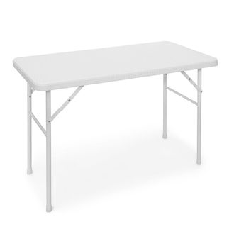 Relaxdays Relaxdays - Mesa Terraza Plegable Bastian, Rectangular, 74x121,5x61,5 Cm, Efecto Rat&aacute;n, Exterior, Mesita Jard&iacute;n, Blanco