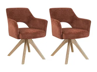 Vente-Unique Sedia Girevole Con Braccioli In Tessuto Testurizzato E Legno Di Quercia Terracotta - Lotto Di 2 - Konya