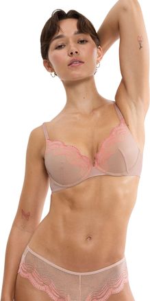 Triumph Push-up-BH TRIUMPH Comfort Glam WHU, Damen, Gr. 70, Cup D, desert sand, Spitze, Obermaterial: 46% Polyester, 41% Polyamid, 13% Elasthan, BHs Push-up-B