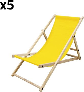 ECD Germany 5x silla de playa amarilla madera pino tejido oxford carga hasta 120kg
