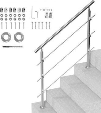 OEM Pasamanos De Escalera 120 Cm Barandilla De Escalera Para Escalones Exteriores De Acero Inoxidable 3 Travesa&ntilde;os Con Kit De Instalaci&oacute;n Barra De Agarre 