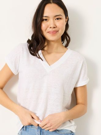 Fat Face FatFace Lauren White Linen V Neck T Shirt