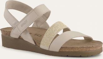 Naot Womens Krista Sandal In Soft Ivory Leather With Gold Rivets
