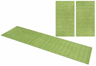 THEKO Bettumrandung »Gabbeh Uni, Handweb Teppich, meliert, reine Wolle« Höhe 14 mm 3 Stk. tlg. Bettvorleger, Uni-Farben, handgewebt, Läufer-Set, Schlafzimme