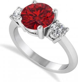Allurez Round 3-Stone Ruby & Diamond Engagement Ring 14k White Gold (2.50ct)