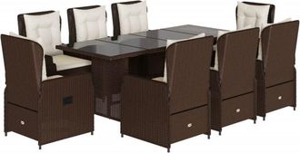 vidaXL Set Comedor Para Jard&iacute;n 9 Pzas Y Cojines Rat&aacute;n Sint&eacute;tico Marr&oacute;n Vidaxl