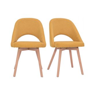 Miliboo Set De 2 Sillas N&oacute;rdicas De Tela Efecto Aterciopelado Texturizado Amarillo Mostaza Con Patas De Haya Maciza Cosette