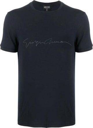 Giorgio Armani ASV Stretch-Viscose T-shirt met kenmerkend logo - Heren - T-shirts - Blauw - XL - Tops