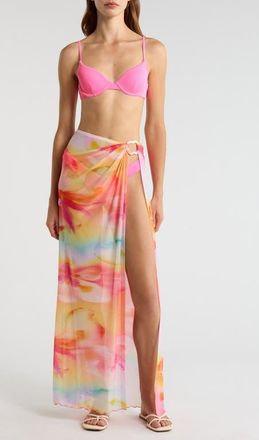 Kulani Kinis Sheer Mesh Cover-Up Maxi Skirt in Frangipani Swirl at Nordstrom, Size X-Small