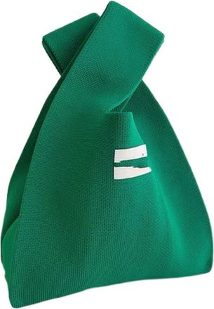 Generic Knitted Hand-Held Bag for Women with Embroidered Detail Comfortable Wide Strap Tote for Daily Shopping and Office Commuting (Green, 7.87 &times; 14.17 in)