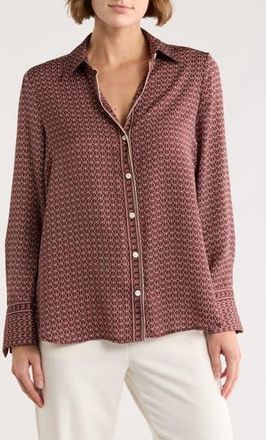 Max Studio Print Button Front Blouse in Vintage Wine at Nordstrom Rack, Size Large
