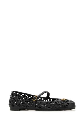 Valentino Garavani Womens Black Rubber Vlogo Signature Ballerinas Nero Ballerine Flat Shoes