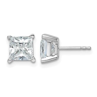 Diamond2Deal 14k White Gold 4 ct Princess Lab Grown Diamond Stud Earrings VS Clarity, D-E Color