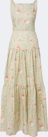 Agua Bendita Abeja printed tiered linen maxi dress