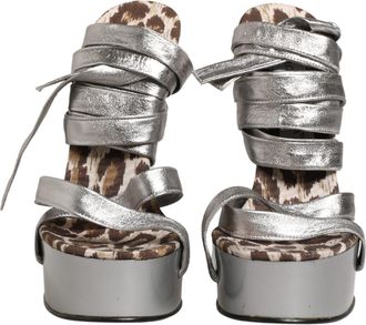Dolce & Gabbana Silver Leather Platform Wedge Sandals Womens Shoes (Pre-Owned)