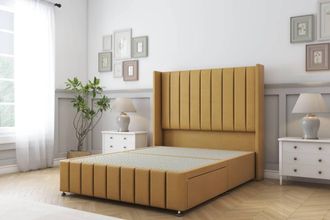 Sloomy Melbourne Plush Divan Base 2 Drawers -54 Wingback 12 Footboard in Mustard | Size: Double