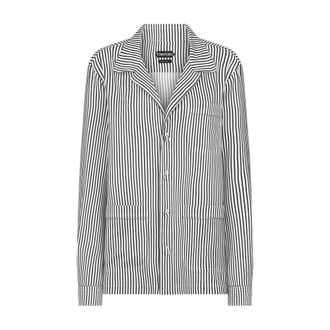 Tom Ford Striped Silk PJ Shirt with Piping and Tonal TF Embroidered Logo - female - Tom Ford - Shirts - Black - 2XS - Blouses & Shirts