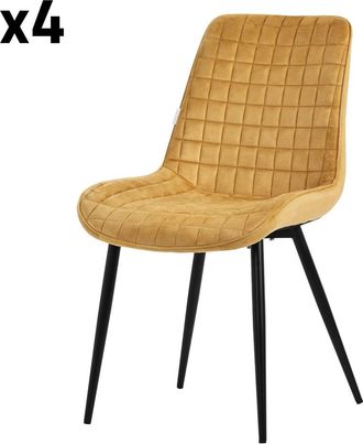 ML Design Sillas de comedor, set de 4, amarillo mostaza, de terciopelo