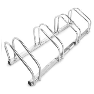 Relaxdays Relaxdays - 4 Soportes Bicicletas Suelo O Pared, Portabicicletas Para 4 Bicis, Acero Cromado, Exterior, 26x100x32cm, Plateado