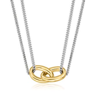 RS Pure by Ross-Simons Italian 18kt Gold Over Sterling and Sterling Silver Interlocking Oval Necklace