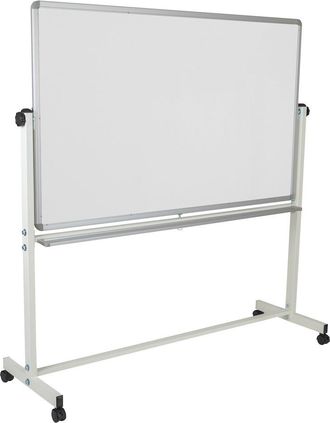 Flash Furniture 64.25W x 64.75H Double-Sided Mobile White Board with Pen Tray