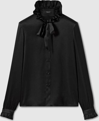 Gucci Silk Satin Shirt With Bow, Black, Ready-to-wear