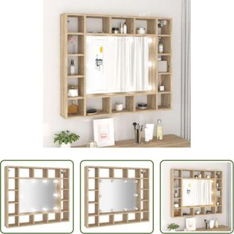 vidaXL Specchio per trucco - Mobile a Specchio con LED Rovere Sonoma 91x15x76,5 cm