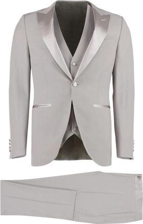 Canali Zwart-lapel single-breasted smokingjas - Heren - Business pakken - Grijs - L - Wol - Kostuums