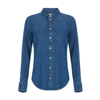 Elisabetta Franchi Denim blouse met geborduurd logo - Dames - Spijkeroverhemden - Blauw - M - Denim - Overhemden