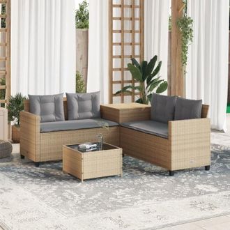 vidaXL Vidaxl - Sof&aacute; De Jard&iacute;n En Forma De L Con Mesa Y Cojines Rat&aacute;n Pe Beige