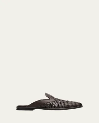 Ferragamo Mens Double-Stitched Leather Slide Mules