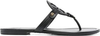 Tory Burch Zwarte platte sandalen - Dames - Slippers - Zwart - 36 1/2 EU - Leer - Schoenen