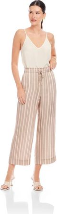 Fifteen Twenty Tasha Cropped Drawstring Pants In Khaki With Off White And Pink Stripes