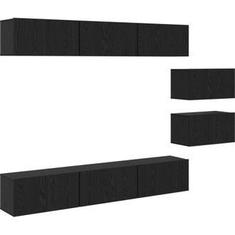 vidaXL Vidaxl - Conjunto De Mueble De Tv 8 Pcs Roble Negro 60 X 30 X 30 Cm