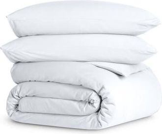 Bare Home Organic Cotton Jersey Duvet Cover & Pillowcase Set in White at Nordstrom, Size Queen