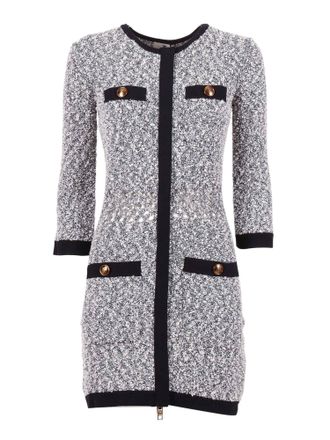 Elisabetta Franchi Textured Black Trim Knit Dress
