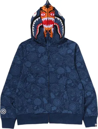 A Bathing Ape Japanese Indigo Art Camo Double Tiger Shark Full Zip Hoodie Indigo 1M30-115-305-IND