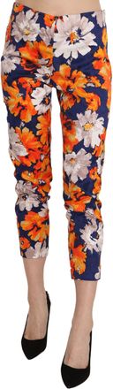 Lanacaprina Blue Floral Print Skinny Slim Fit Trousers Womens Pants