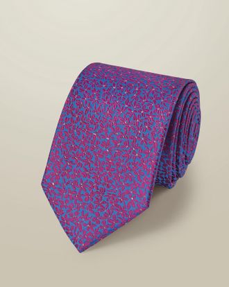 CHARLES TYRWHITT Silk Floral Tie - Cornflower Blue & Pink Size OSFA by Charles Tyrwhitt