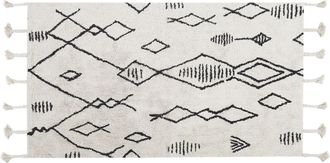 Beliani Alfombra De Algod&oacute;n Blanco Crema Negro 80 X 150 Cm Geom&eacute;trico Oriental Kebir