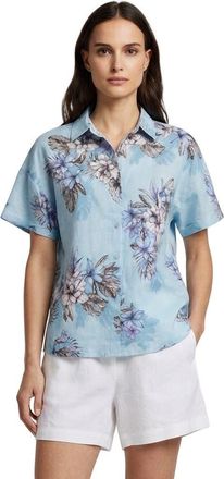 Lords of Harlech Exotic Floral Womens Relaxed Linen Printed Shirt in Exotic Floral Teal at Nordstrom, Size Xx-Large