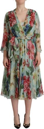 Dolce & Gabbana Womens Multicolor Green Silk Wrap Gown Dress - Multicolour - Size 8 UK