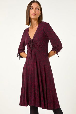 Roman Ditsy Paisley Print Gathered Stretch Dress