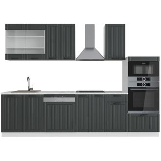Vicco Cucina componibile Fame-Line, Antracite casa di campagna/bianco, 300 cm con armadio alto, pl Marmo