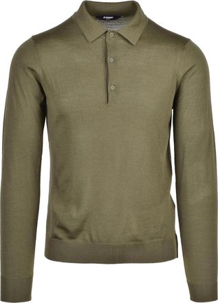 K-Way Military Green Long Sleeve Virgin Wool-Blend Polo Shirt