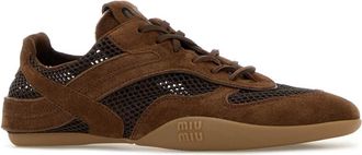 Miu Miu Womens Brown Suede And Mesh Sneakers Cacao