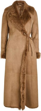 Nour Hammour Joni Suede and Shearling Trench Coat - Brown Mink - 36 (UK8 / S)