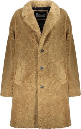 Herno Imitatiebont Revers Kraag Jas - Heren - Mantel - Bruin - L - Katoen - Jassen