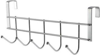 OEM Juego De 2 Ganchos Para Puerta De Acero Inoxidable - 24 Cm - Con 5 Ganchos, Soportes Plateados
