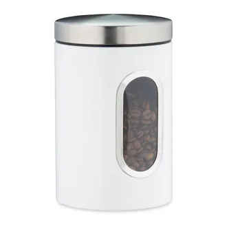 Relaxdays 10 X Recipiente De Almacenamiento, 1,4 L, Con Tapa Y Ventana, Para Caf&eacute;, Harina, Pasta, Bote Para Cocina, Metal, Blanco